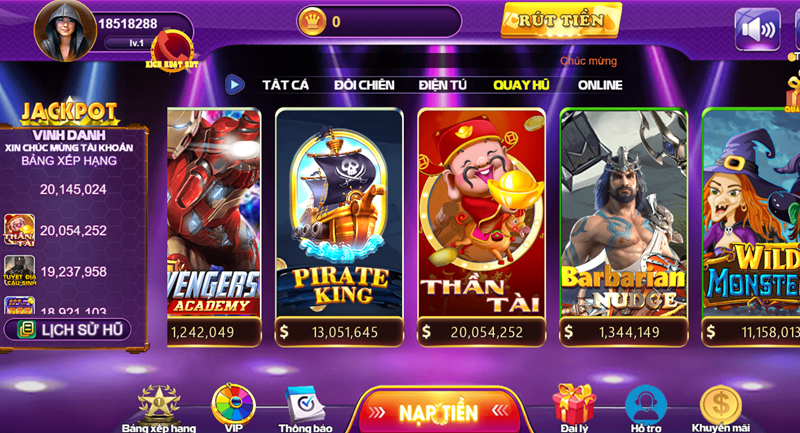 Giao diện nổ hũ thần tài tại trang chủ 68gamebai