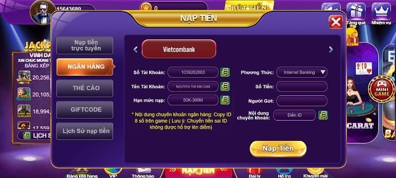 Thao tác nạp tiền 68game bài để trải nghiệm lô đề